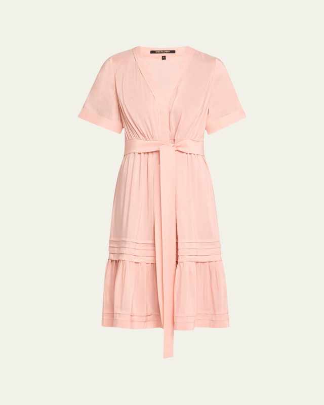 Miranda Pintuck Tiered Linen-Silk Midi Dress